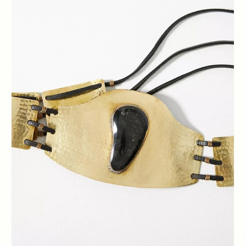 Anthropologie Z&L EUROPE RABAT METAL BELT Style No. 94274800 NWT Brown Leather